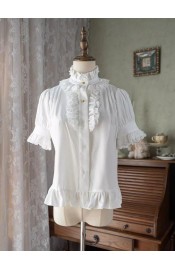 N.N.Star Bear Fantasy Standing Neck Short Sleeve Blouse(Reservation/Full Payment Without Shipping)